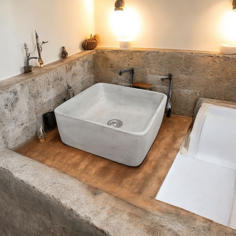 Image of Concrete Cement Handmade Basin Countertop Butler Sink 31 x 31 x 12cm Seedleme