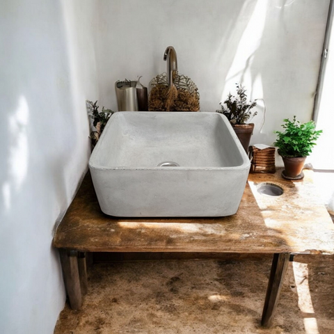 Image of Concrete Cement Handmade Basin Countertop Butler Sink 31 x 31 x 12cm Seedleme