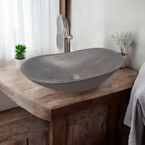 Image of Bespoke Charcoal Cement Basin Sink Modern Oval Shape 59 x 39 x 12cm