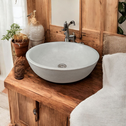 Image of Concrete Round Cement Handmade Basin Countertop Butler Sink 42 x 14cm Seedleme