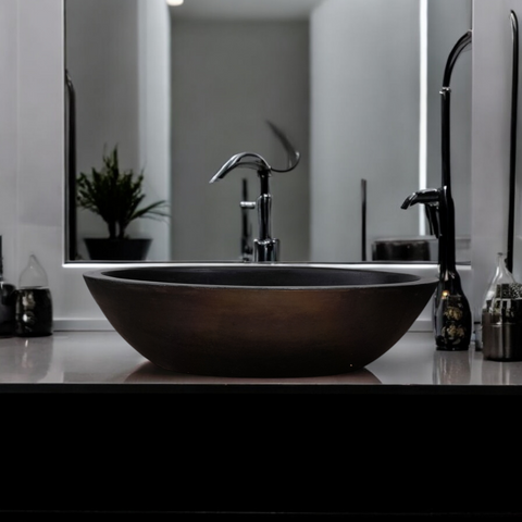 Image of Angels Rock Pool Black Bespoke Bathroom Sink 545x400x165mm Seedleme