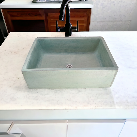 Image of Green Bespoke Single Farm Style Concrete Basin 65 x 45 x 20cm