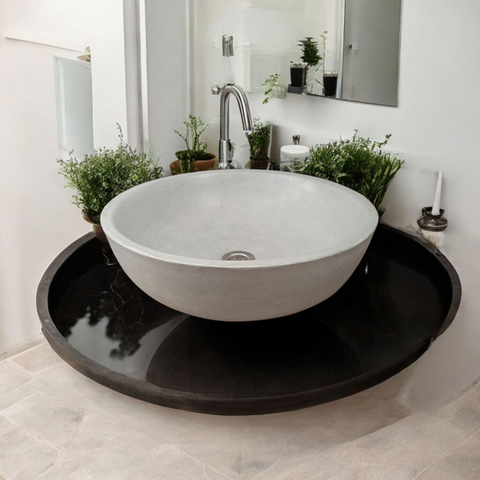 Image of Concrete Round Cement Handmade Basin Countertop Butler Sink 42 x 14cm Seedleme