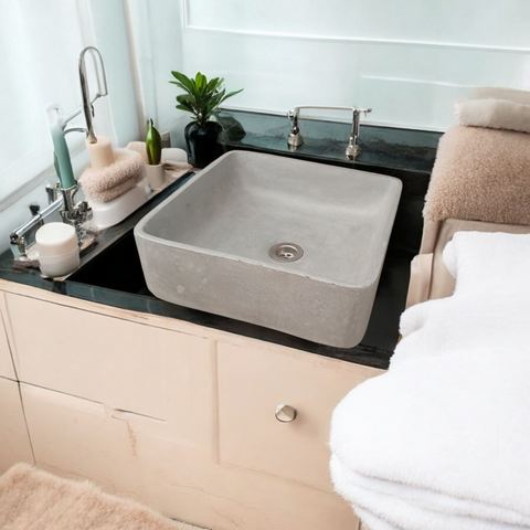 Image of Concrete Cement Handmade Basin Countertop Butler Sink 36 x 36 x 12cm Seedleme