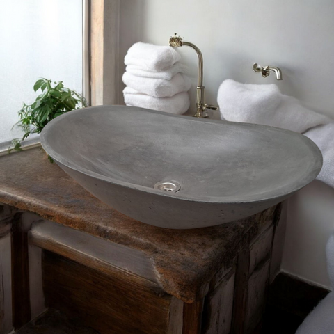 Image of Bespoke Charcoal Cement Basin Sink Modern Oval Shape 59 x 39 x 12cm Seedleme