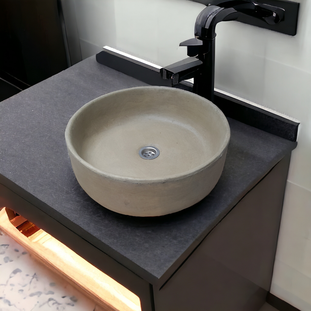 Sandstone Round Cement Handmade Countertop Sink 40 x 40 x 12cm