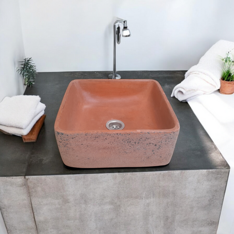 Image of Terracotta Exposed Aggregate Countertop Butler Basin 31x31x12cm Seedleme