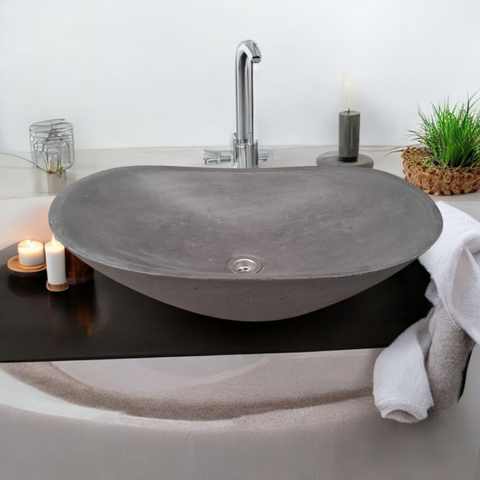 Image of Bespoke Charcoal Cement Basin Sink Modern Oval Shape 59 x 39 x 12cm