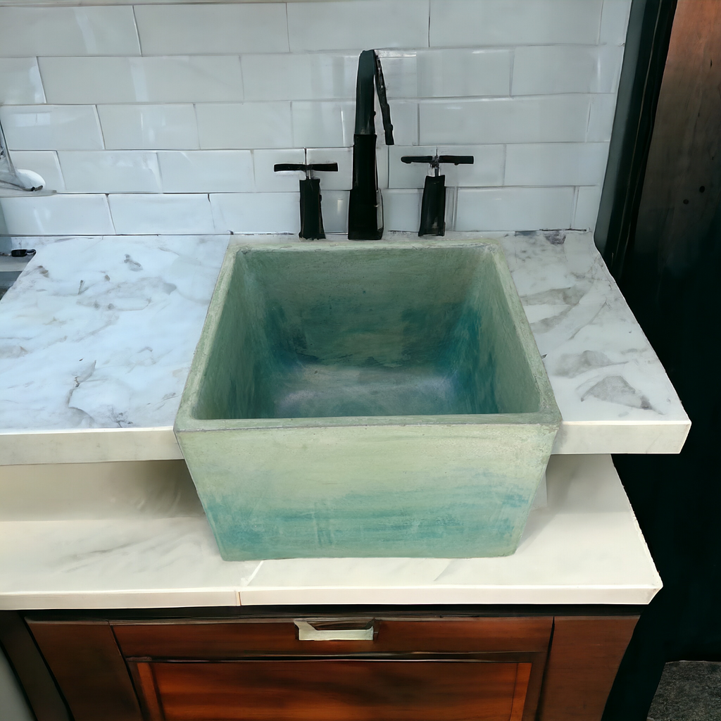 Large Green Bespoke Concrete Butler Basin 45 x 40 x 31cm