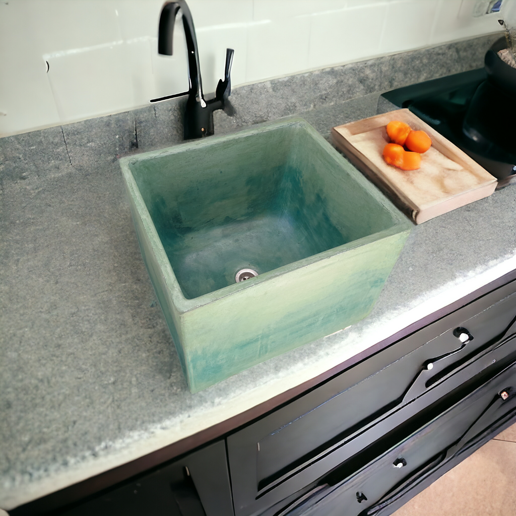 Large Green Bespoke Concrete Butler Basin 45 x 40 x 31cm