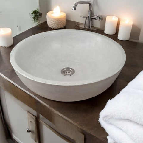 Image of Concrete Round Cement Handmade Basin Countertop Butler Sink 42 x 14cm