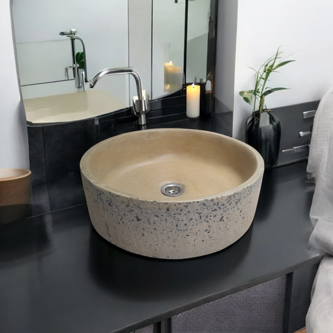 Image of Sandstone Round Flat Exposed Aggregate Bespoke Basin 40 x 40 x 12cm Seedleme