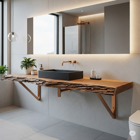 Image of Custom Raw edge timber shelf with brackets - Contact us for a Quote Seedleme