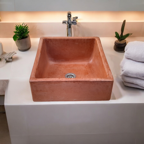 Image of Bespoke Terracotta Concrete Slanting Pyramid Sink 360 x 365mm Seedleme