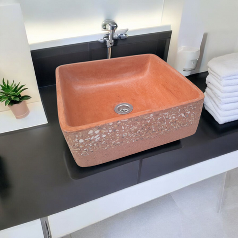 Image of Terracotta Namibian Dream 36 x 36 x 12 cm. Bespoke Exposed Basin Seedleme