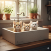 "Splish, Splash! These little fluff-balls found the purr-fect spot for their bath! 😻"