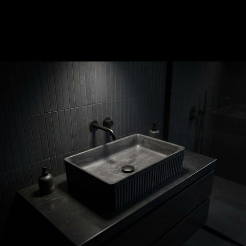 Image of The Abalone Black Bespoke Ribbed Concrete Sink 50.5 x 34 x 13cm