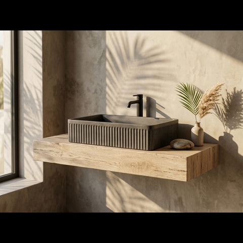 Image of The Abalone Black Bespoke Ribbed Concrete Sink 50.5 x 34 x 13cm