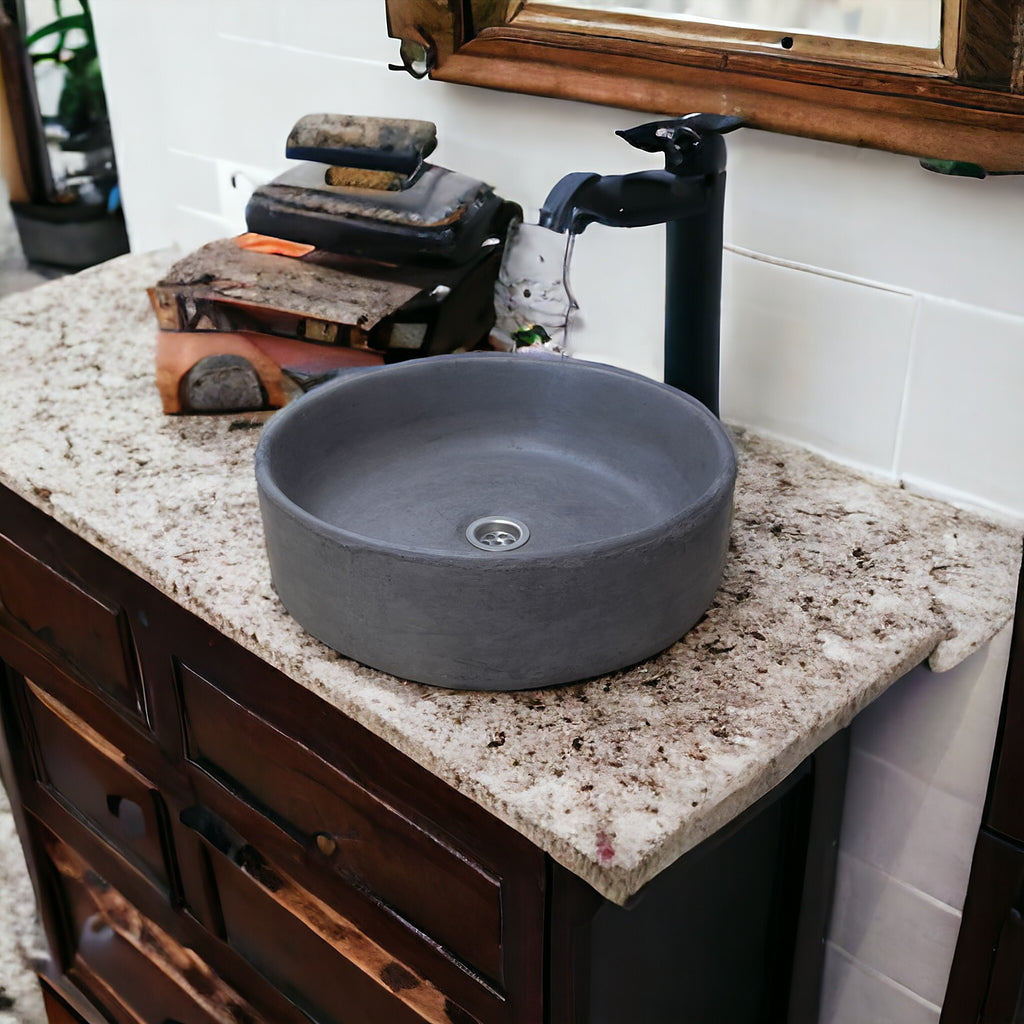 Charcoal Round Cement Countertop Sink 40cm x 12 cm
