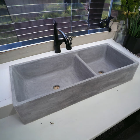 Image of Charcoal Concrete Double Butler 1005 x 445 x 205mm Sink. Bespoke Hand-made Cement Basin