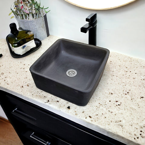 Image of Black Concrete Cement Handmade Basin Countertop Butler Sink 31x31x12cm