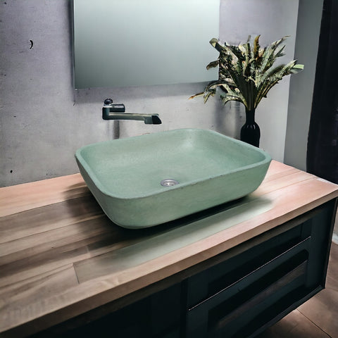 Image of Green Concave Rectangle Concrete Basin 52 x40 x 13cm