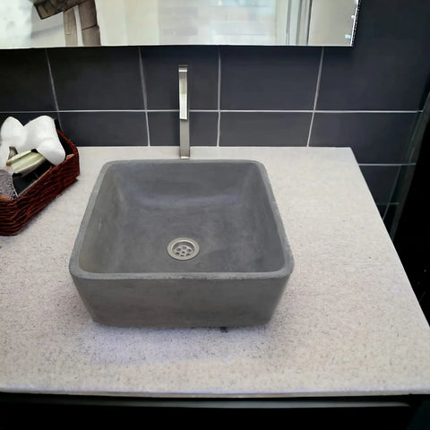 Image of Charcoal Concrete Cement Handmade Basin Countertop Butler Sink 31 x 31 x 12cm Seedleme