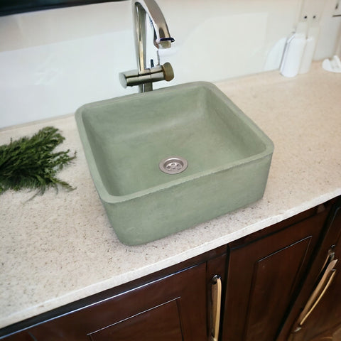 Image of Green Bespoke Countertop Bathroom Sink 31 x 31 x 12cm Seedleme
