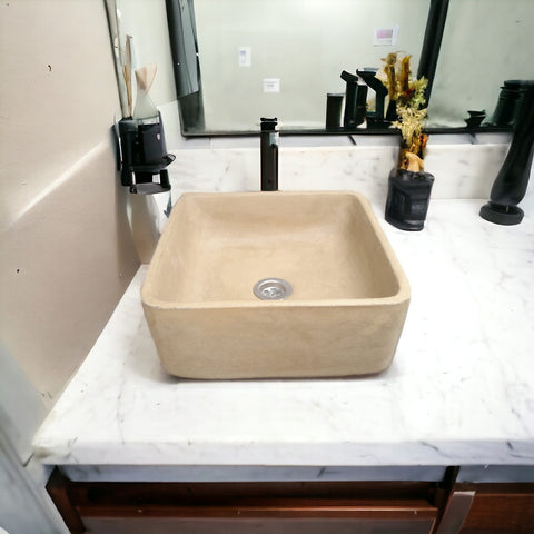 Image of Sandstone Cement Handmade Countertop Butler Sink 31x31x12cm - Seedleme
