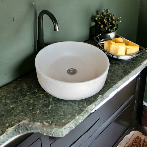 Image of Ivory Round Concrete Countertop Sink 40 x 12cm Seedleme