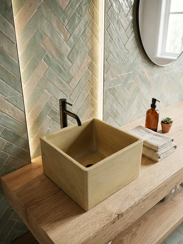 Image of Large Sandstone Square Concrete Basin 45 x 40 x 31cm