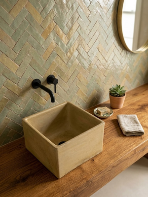 Large Sandstone Square Concrete Basin 45 x 40 x 31cm