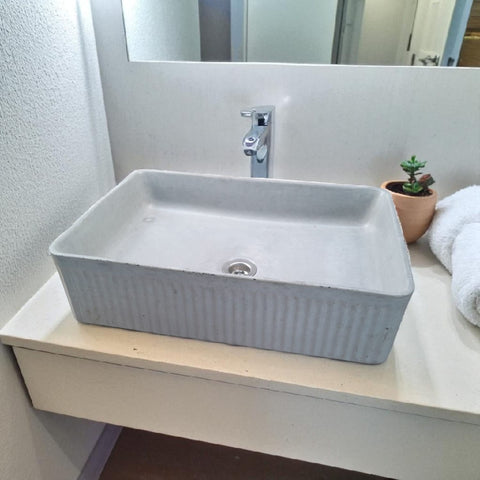 Image of The Abalone Grey Bespoke Ribbed Concrete Sink 50.5 x 34 x 13cm Seedleme