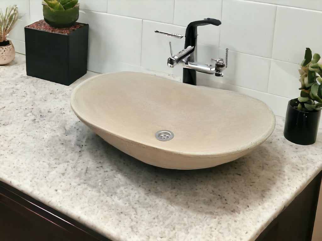 Sandstone Concrete Basin Sink Modern oval shape 59 x 39 x 12cm