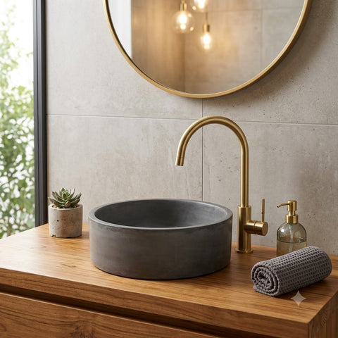 Image of Charcoal Round Cement Countertop Sink 40 x 12 cm