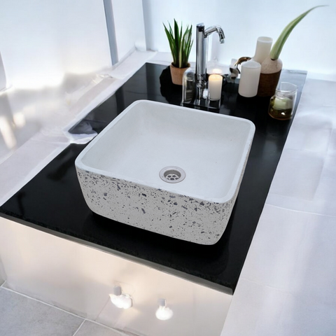 Image of Ivory Exposed Aggregate Countertop Butler Basin 31x31x12cm Seedleme