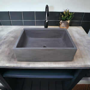 Charcoal Concrete Bespoke Single Butler Basin 65 x 45 x 20cm . Hand-made Cement Countertop Sink Seedleme