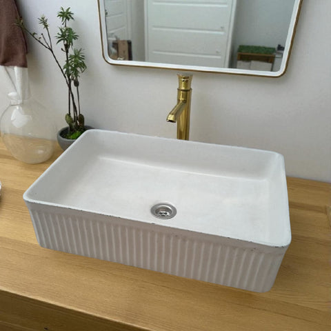 Image of The Abalone Ivory Bespoke Ribbed Concrete Sink 50.5 x 34 x 13cm Seedleme
