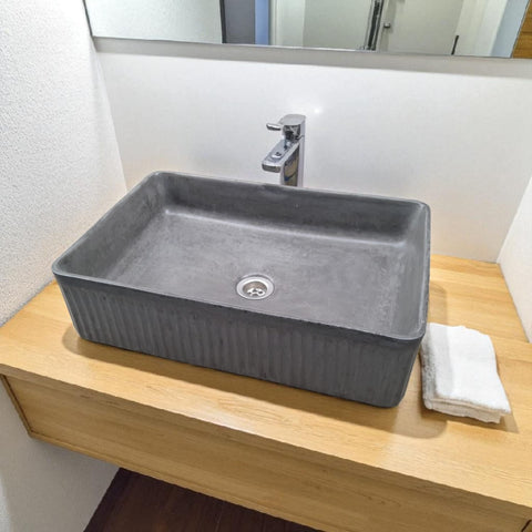 Image of The Abalone Charcoal Bespoke Ribbed Concrete Sink 50.5 x 34 x 13cm Seedleme