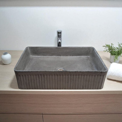 Image of The Abalone Charcoal Bespoke Ribbed Concrete Sink 50.5 x 34 x 13cm Seedleme
