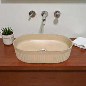 The Triton Sandstone 50.5 x 32 x 12cm Bespoke Ribbed Concrete Sink Seedleme