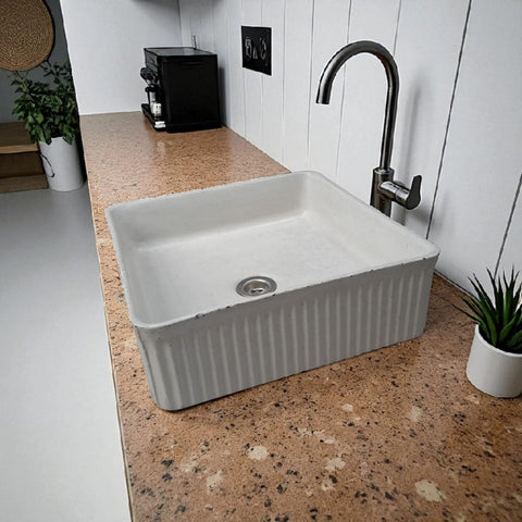 Image of The Armadillo 37.5 x 37.5 x 13cm Ivory Bespoke Ribbed Concrete Sink Seedleme
