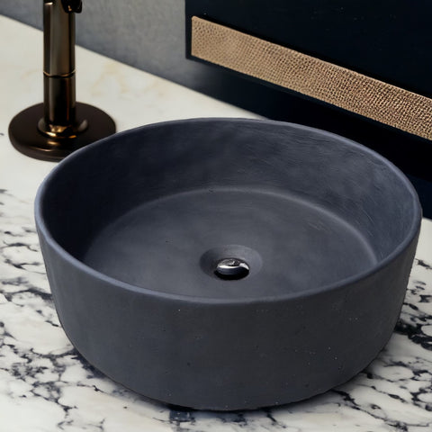 Image of Round Black Concrete Bathroom Sink, Elegant, Modern Matt Finish 40cm x 12cm