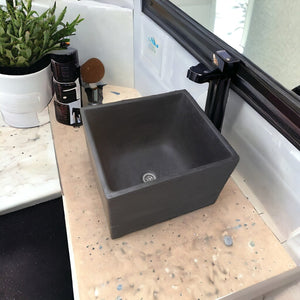 Large Black Square Concrete Basin 45 x 40 x 31cm Seedleme