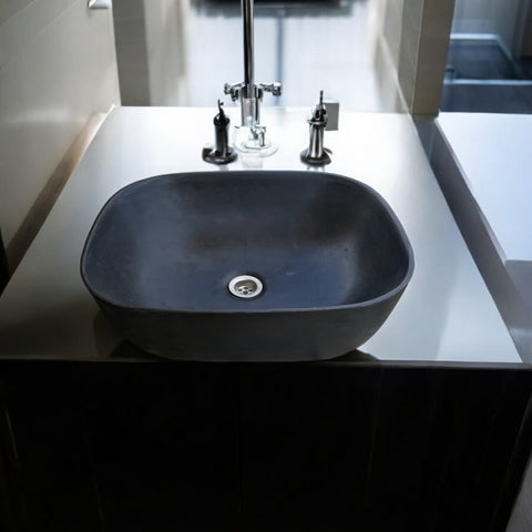 Image of Black Concrete Aquadite Bathroom Sink 50 x 40.5 x 14.5cm Seedleme