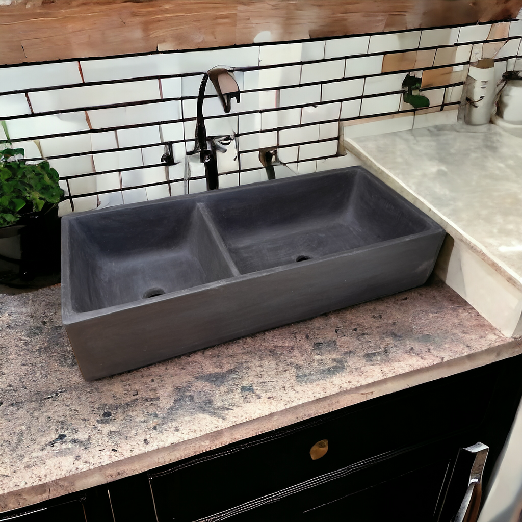 Black Double Farm style butler Sink  101 x 44.5 x 20.5cm Seedleme