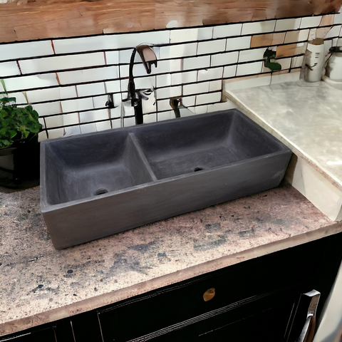 Image of Black Double Farm style butler Sink  101 x 44.5 x 20.5cm Seedleme
