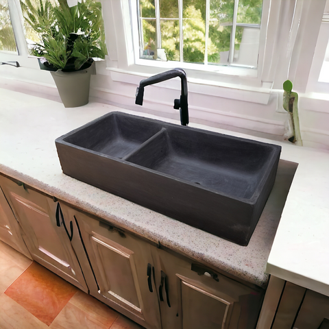 Image of Black Double Farm style butler Sink  101 x 44.5 x 20.5cm Seedleme