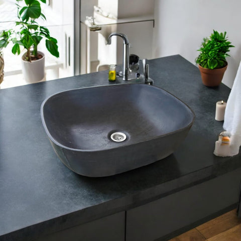 Image of Black Concrete Aquadite Bathroom Sink 50 x 40.5 x 14.5cm Seedleme