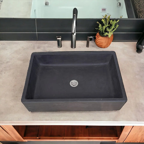 Image of Large Black Concrete Sink for Kitchen or Bathroom 60.5 x 41 x 13cm Seedleme